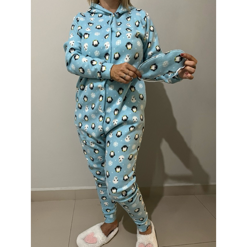 Macacao Soft pijamaQuentinho  Dia dos Namorados blogueira + tapa olhos Botoes de Pressao Manga Adulto Divertido Estampas