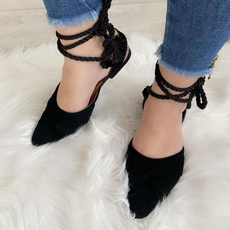 Mule Cordas Amarrar Camurça Sapato Feminino