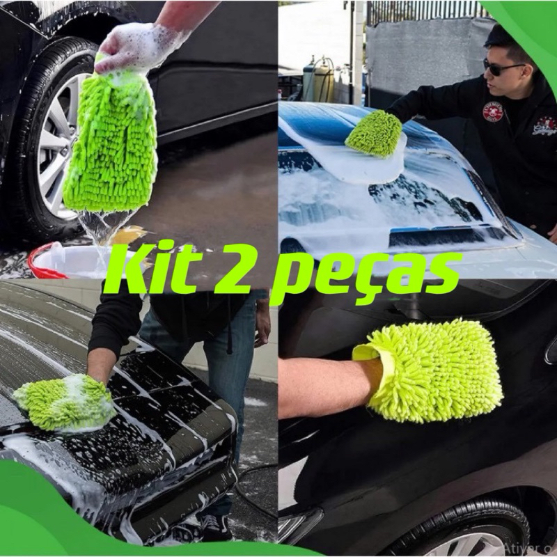 Kit 2 peças Luva pano grande  Microfibra Multiuso pano Para lavar carros e Limpeza Geral em Oferta na Shopee