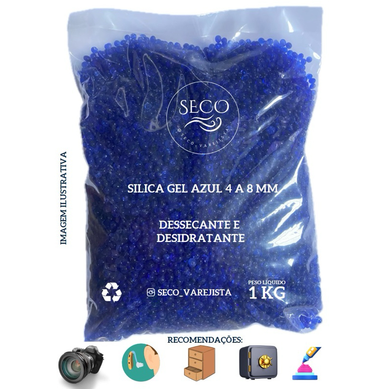 Silica Gel Azul - 1 KG (4-8 mm) Desumidificante E Desidratante em Oferta na Shopee