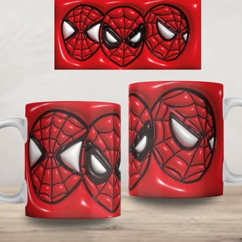Caneca Efeito Inflado Spider Man Homem Aranha Personalizada Cerâmica Plastico Presente Promoção Lembrança Xícara Branca Lembrança