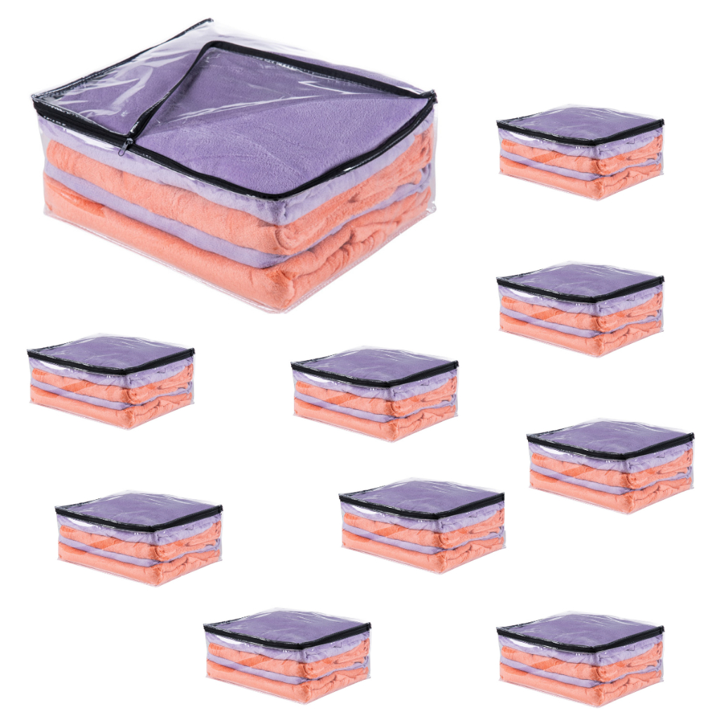 Kit 10 Saco Organizador Multiuso Embalagem Transparente Edredom Coberta Toalhas de Pvc e Ziper Preto em Oferta na Shopee