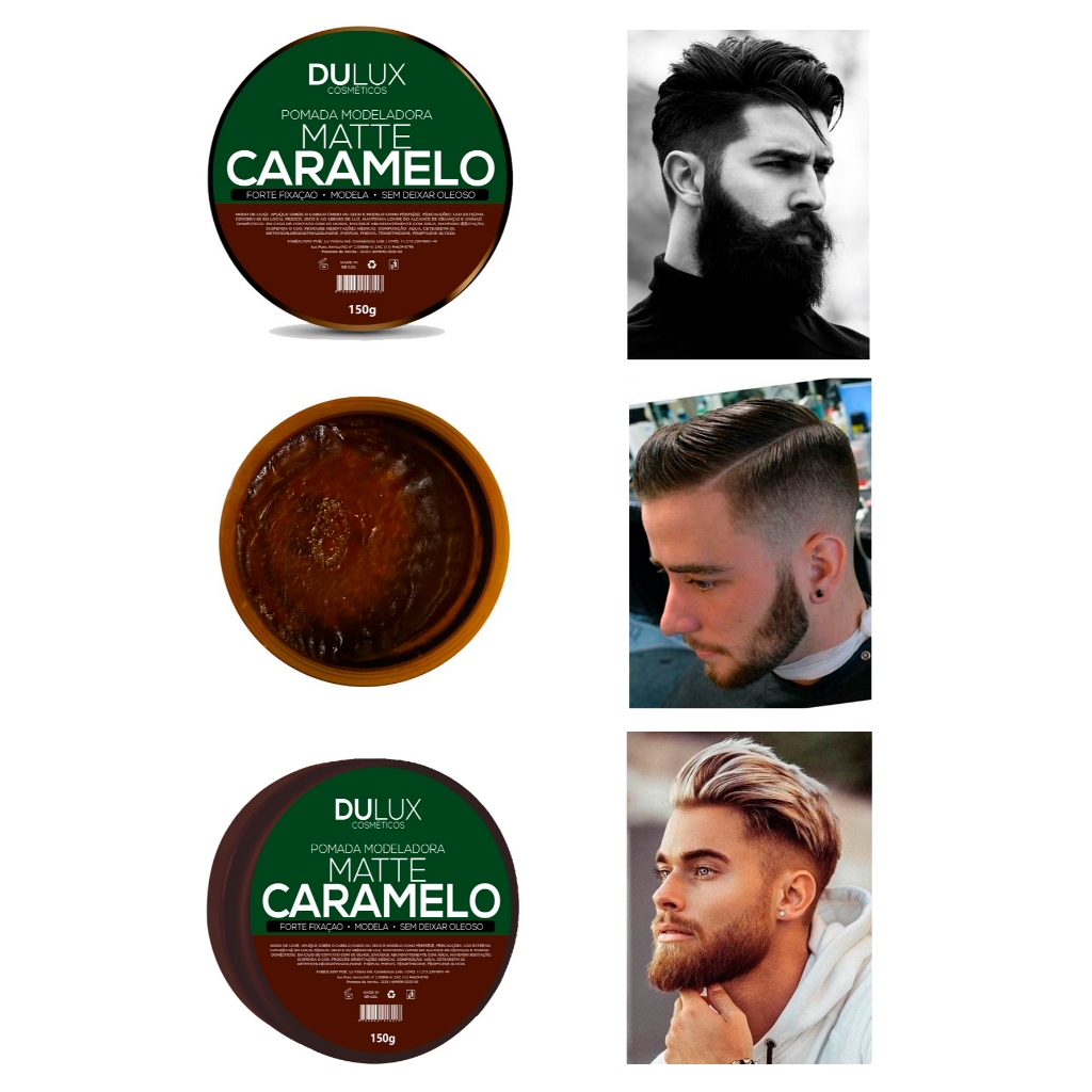2 Cera Modeladora Dulux Efeito Matte Caramelo 150g Cabelo e Barba Pomada Masculina Kit Barbearia — imagem 2 de 2