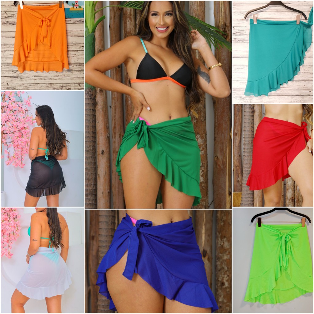 Saída de praia Curta com Babado/Saia Pareo de Amarrar