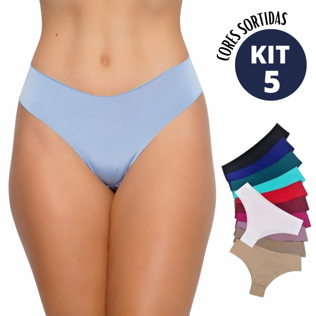 Kit 5 Calcinha Tanga Laser Sem Costura Livia Qualidade Confortável Não Marca Legging Roupa PROMOÇÃO