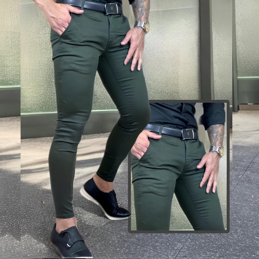 Calça Masculina Sport Fino Alfaiataria Bolso Embutido Skinny Ajustada Tecido Premium Com Elastano Luxo