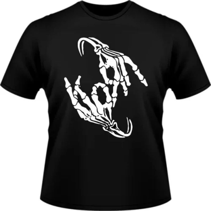 Camiseta Mão De Caveira Camisa Algodão Unissex Desenho Rock Roll Heavy Metal Show Fã Clube Musica Moda Black Blusa Casual Estampada Básica Tumblr Promoção Masculina Feminina