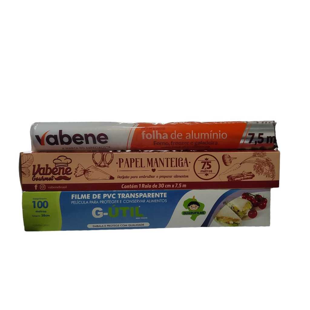 KIT COZINHA  ROLO FILME PVC + ROLO PAPEL ALUMÍNIO+ ROLO PAPEL MANTEIGA