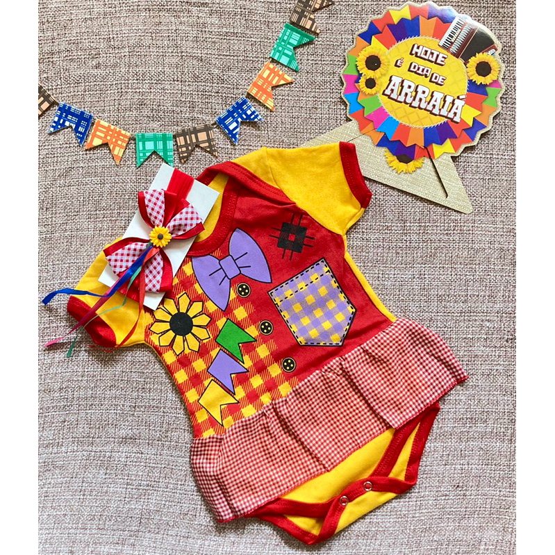 Body Temático Bebê Caipira Festa Junina Roupa Caipira Infantil