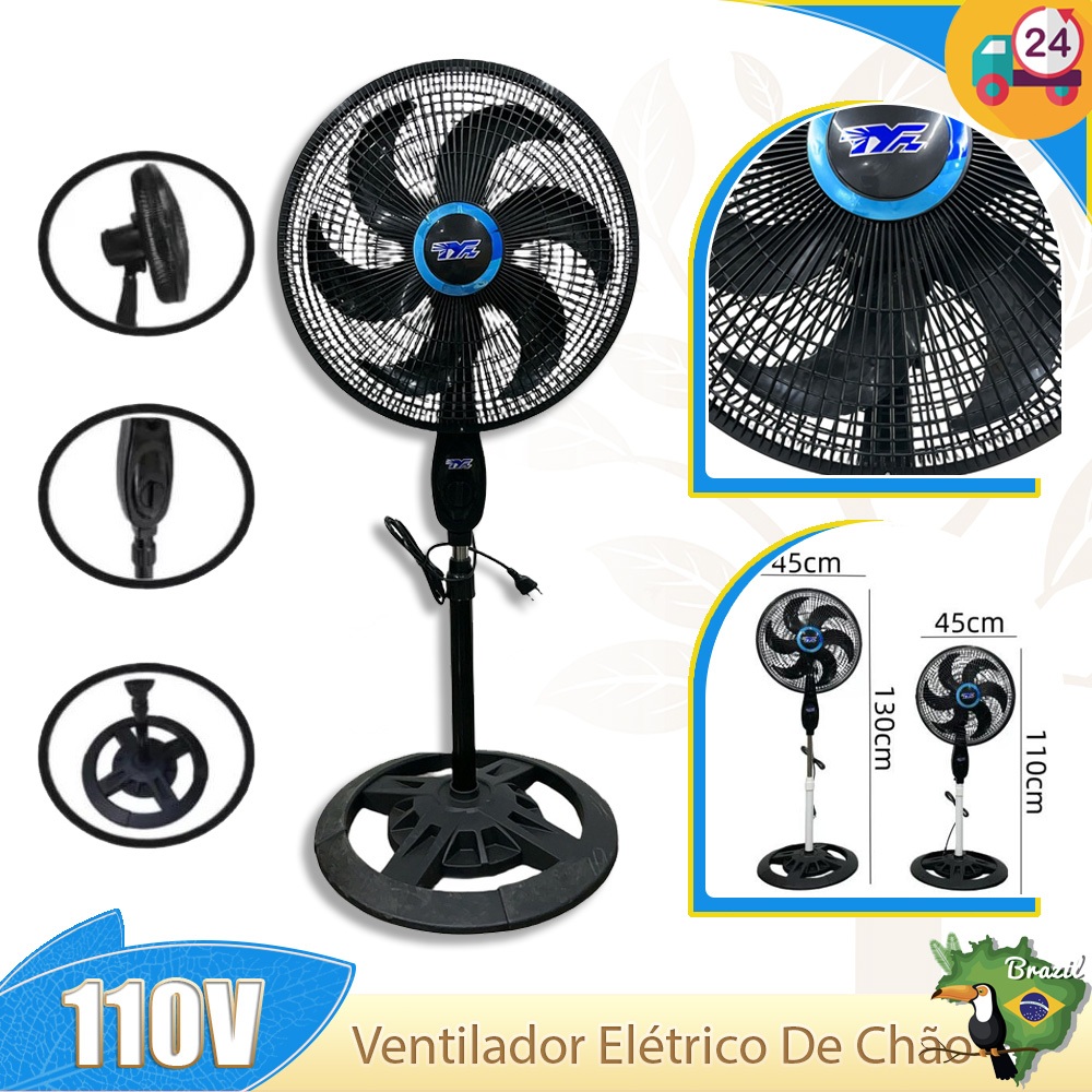 Ventilador Chão Solaris Fs1608 Preto Com 6 Pás De Plástico, 45 cm De Diâmetro 60 Hz 110 v