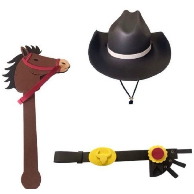 KIT Chapéu Cavalinho Cinto Cangaceiro Cavalinho Xerife Peão Boiadeiro Lampião Festa Junina