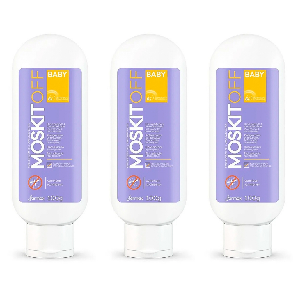 3 Repelente Moskitoff Baby Com Icaridina Gel 100g Uso A Partir de 3 Meses