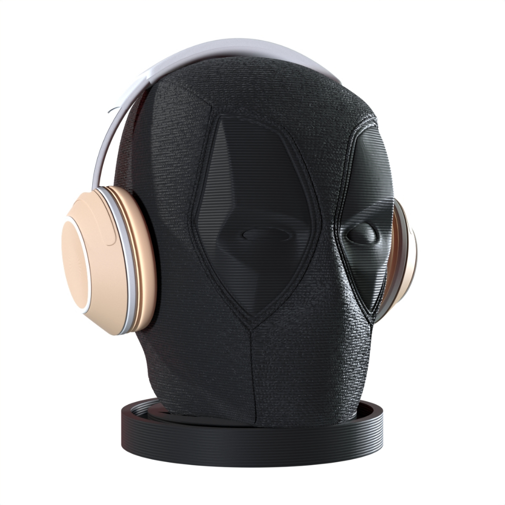 Suporte Base de Mesa Compatível com Headphone Headset Fone de Ouvido Cabeça Deadpool - Preto