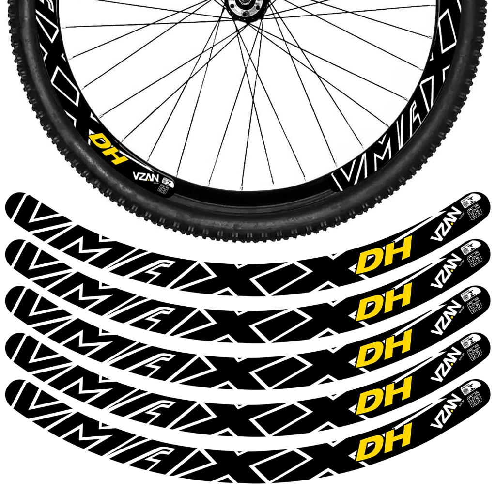 Kit 12 Adesivos Vmaxx Roda Bike Vzan Dh Freio a Disco Bicicleta Ciclismo Aro 26 29 Preto e Amarelo