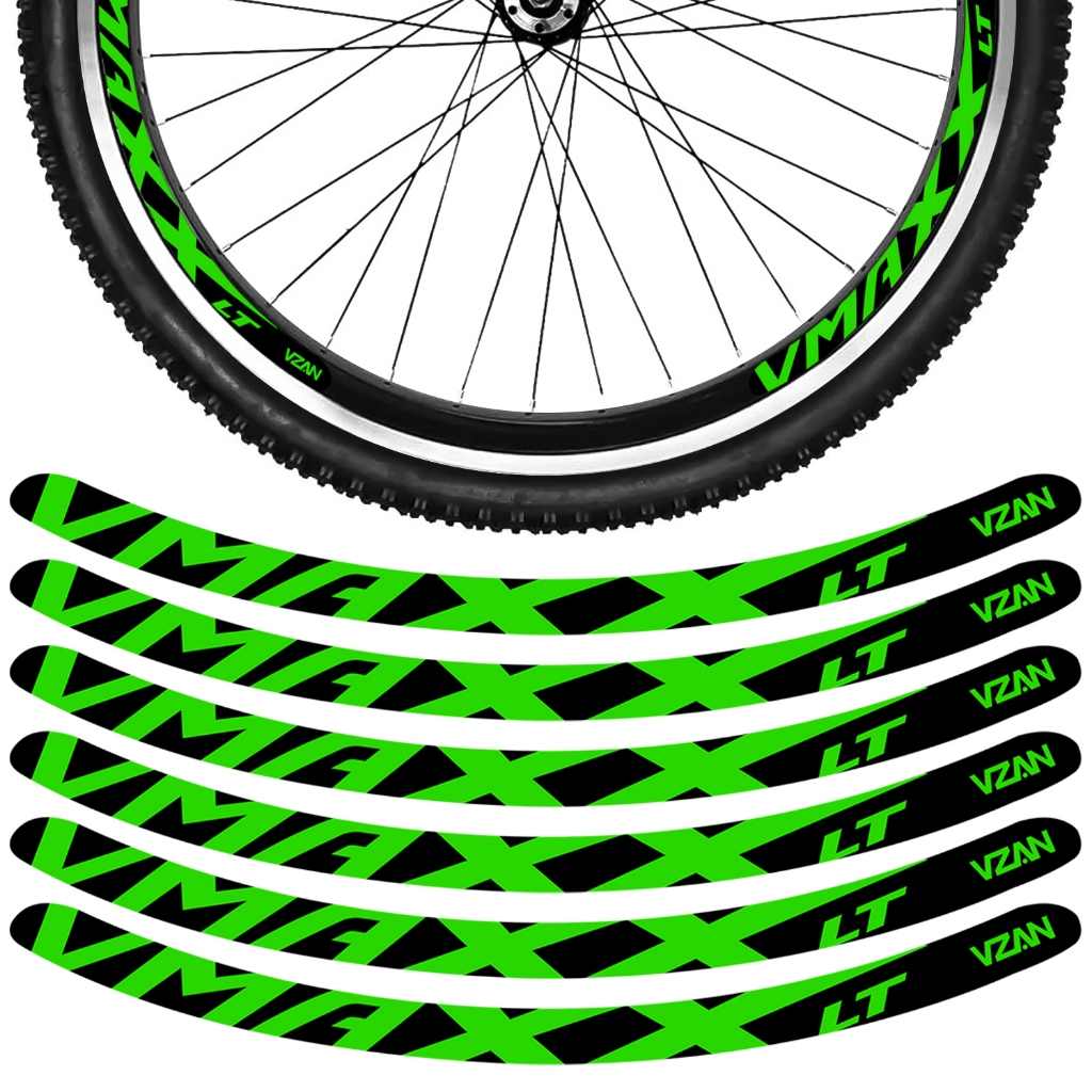 Kit 12 Adesivos Vmaxx Roda Bike Vzan Lt Vbrake Bicicleta Ciclismo Aro 24 26 29 Preto e Verde
