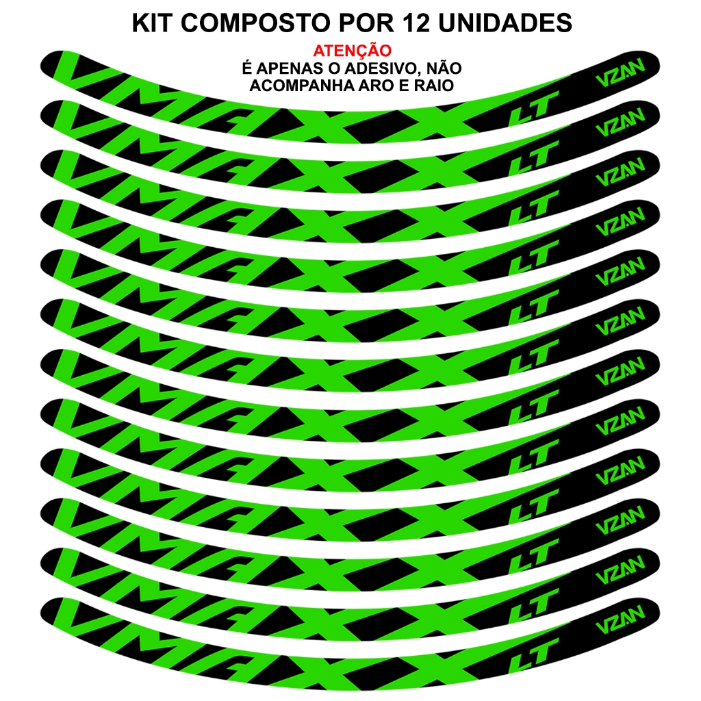 Kit 12 Adesivos Vmaxx Roda Bike Vzan Lt Vbrake Bicicleta Ciclismo Aro 24 26 29 Preto e Verde · foto 2