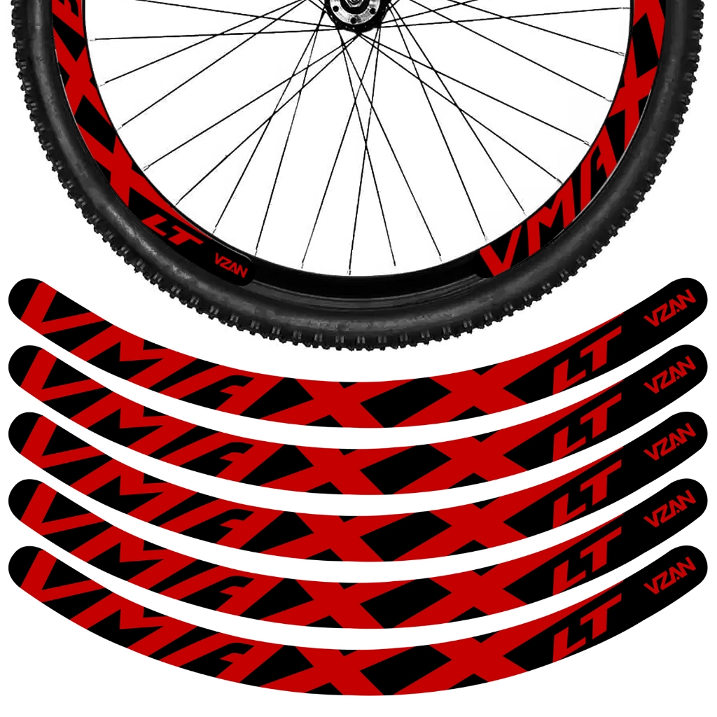 Kit 12 Adesivos Vmaxx Roda Bike Vzan Lt Freio a Disco Bicicleta Ciclismo Aro 26 29 Preto e Vermelho