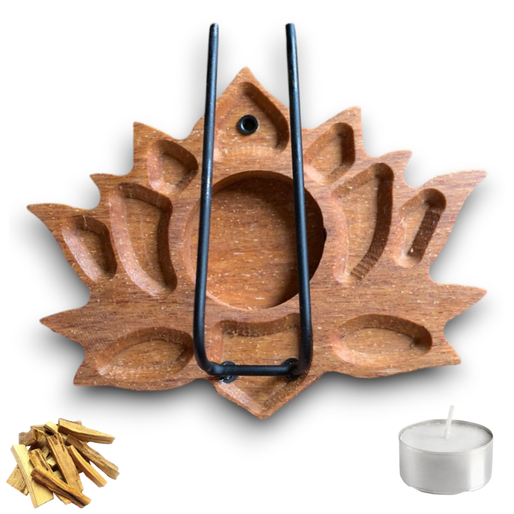 Incensário Palo Santo Flor de Lotus + 25g de Palo Santo + 2 Velinhas
