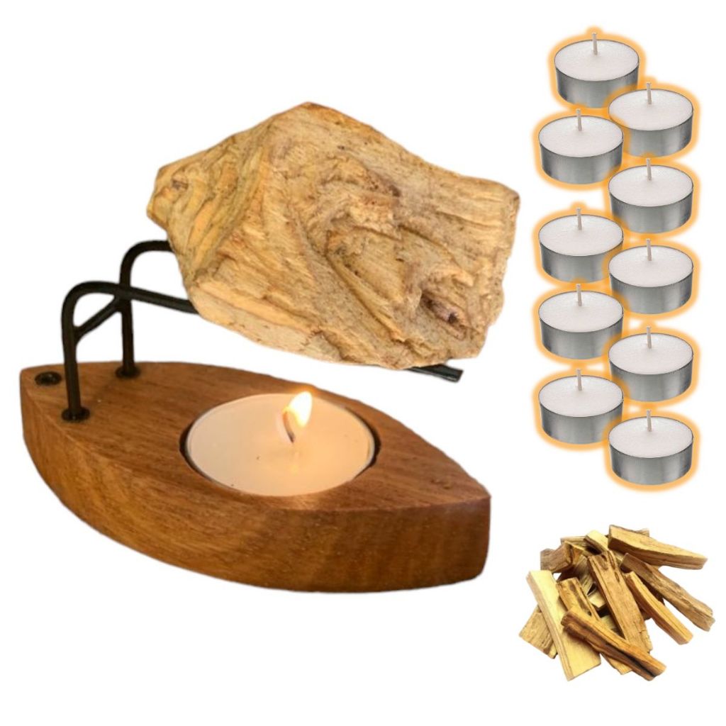 Incensário Suporte Porta Palo santo + 50 gramas de Palo santo + 10 velinhas