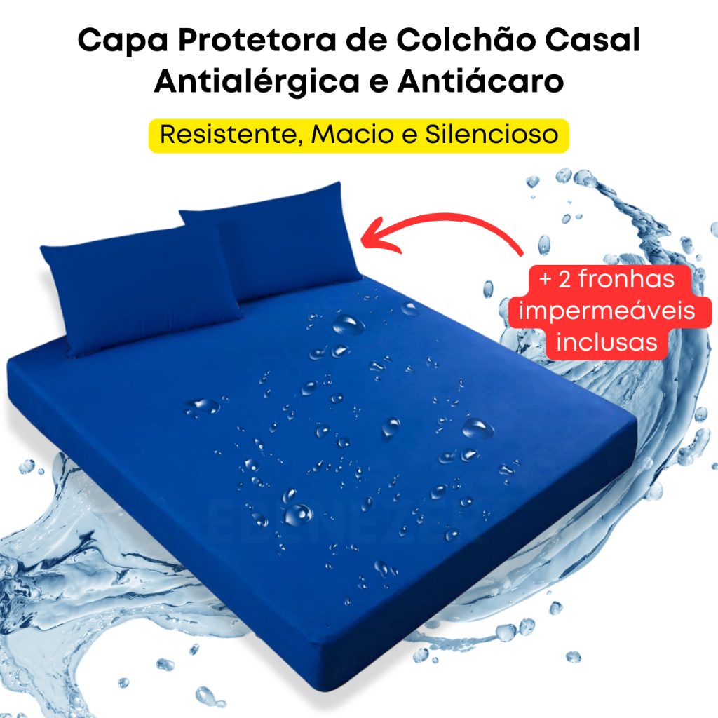 Capa Para Colchão Casal Impermeável Protetora Com 2 Fronhas Para Travesseiro Anti ácaros e...