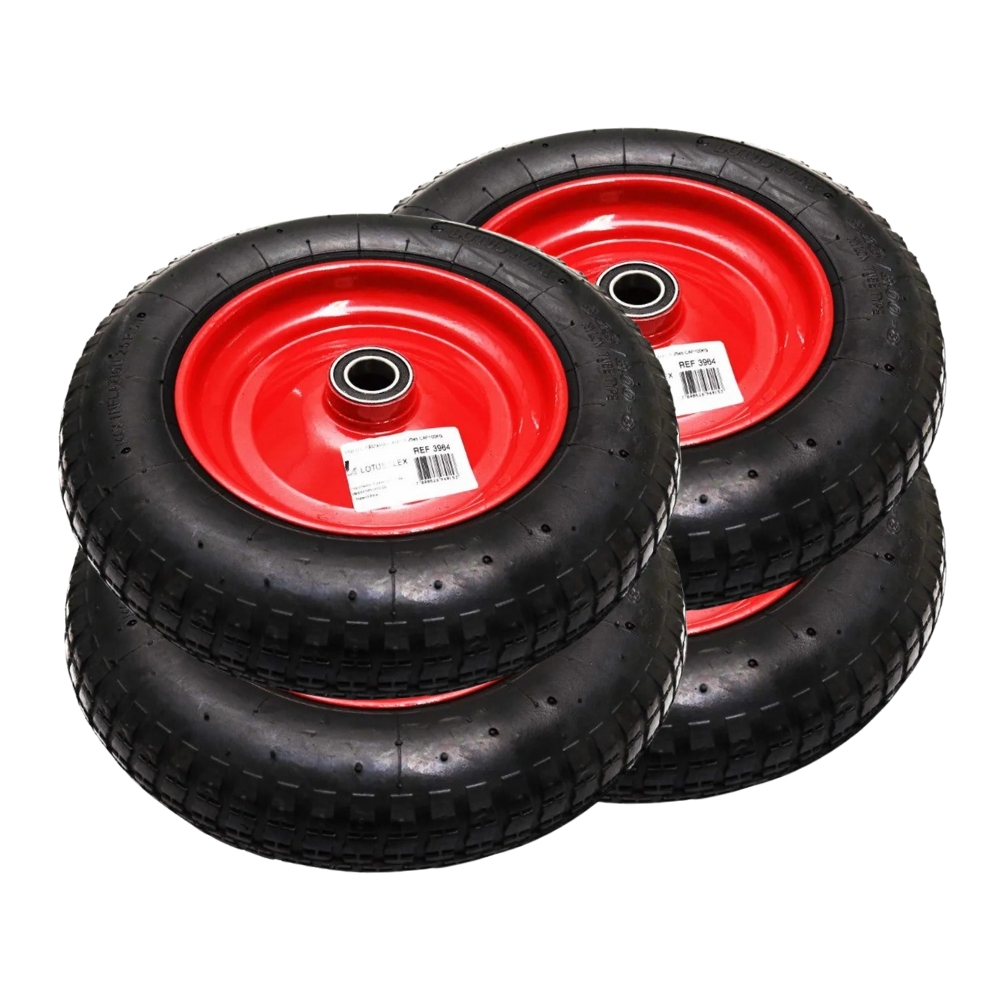Kit de 4 Pneus Completo Para Carrinho de Mão Carriola 3,25x8 Polegadas Até 100kg Lotus Flex