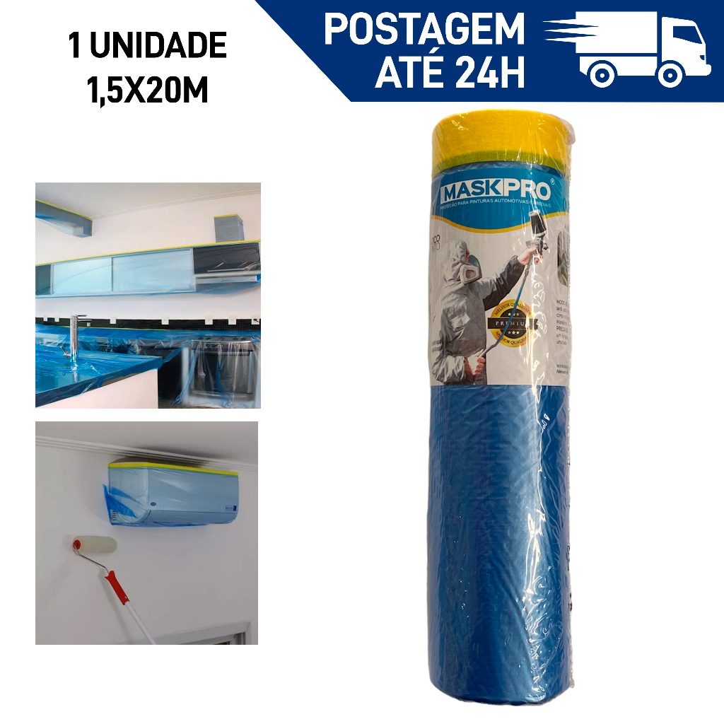 Filme de Mascaramento Eletrostático Com Fita Crepe 1,5M X 20M em Oferta na Shopee