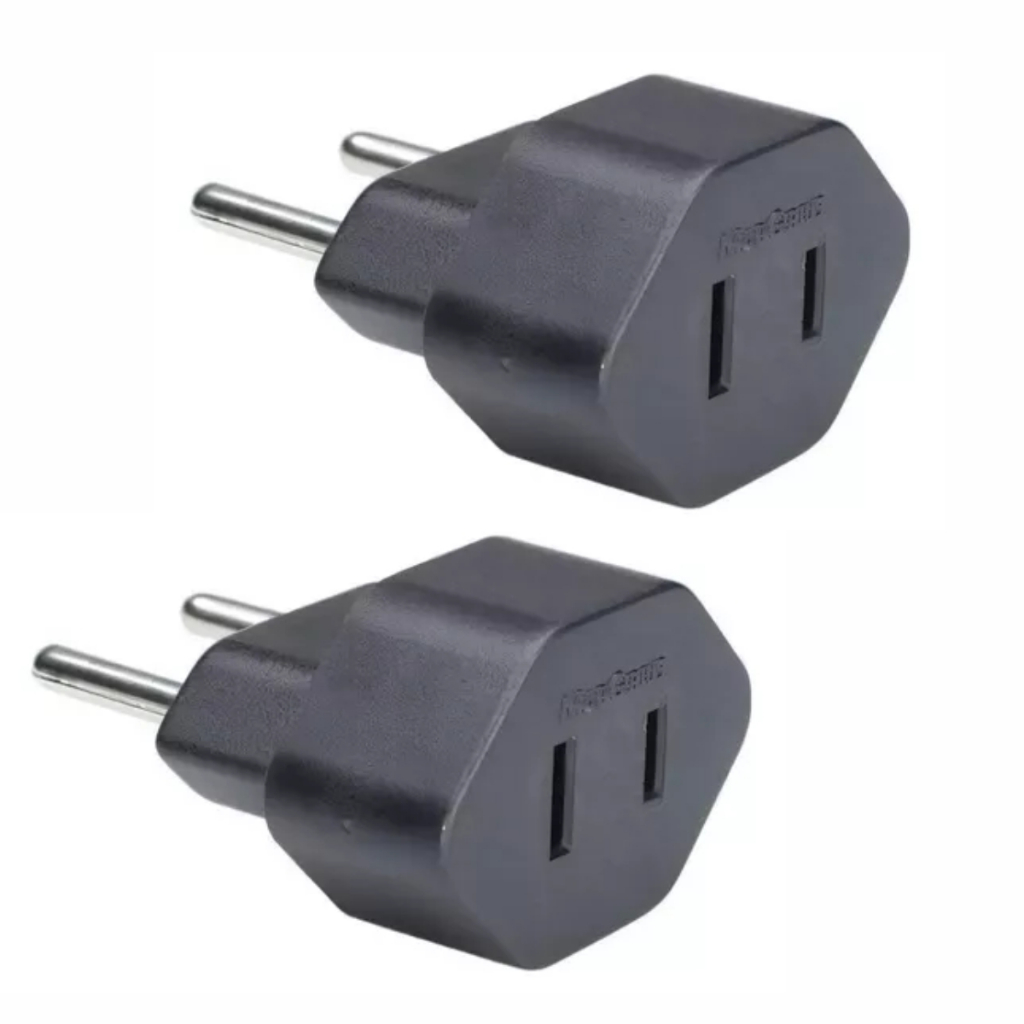 2 Adaptador 2 Pinos 10A Americano Chato P Redondo Margirius