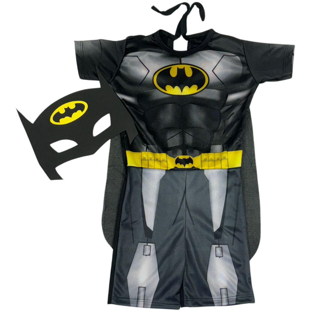 Fantasia Roupa Infantil Batman Herói Menino Curta com Capa- Envio Rápido