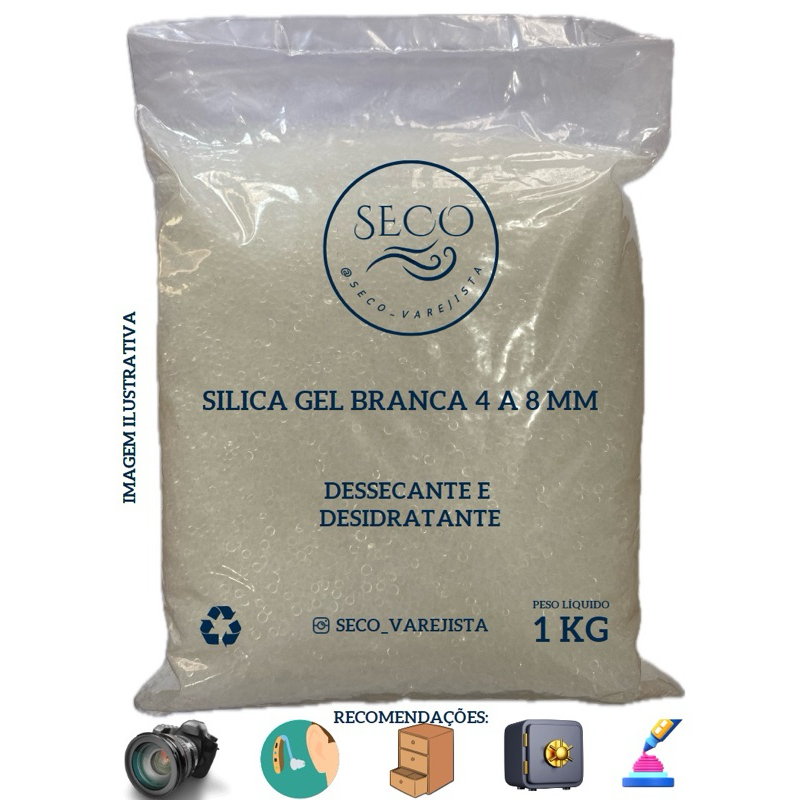 Silica Gel Branca 1 kg (4 a 8 mm)