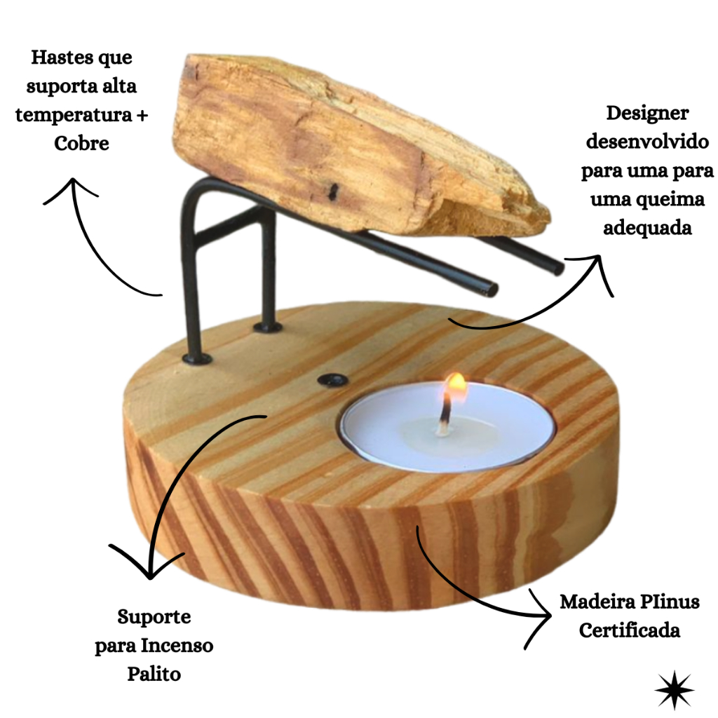 Incensário Porta Palo Santo + 10g de PALO SANTO + 3 velas