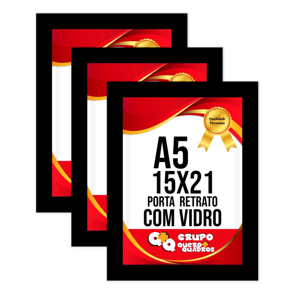 Kit 3 Molduras 15x21 Moldura para Foto, Fotografia, Moldura c/ Revestimento, Quadro A5 Apoio de Mesa