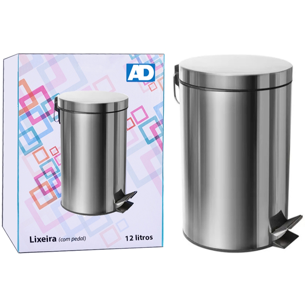 Lixeira de Inox 12 Litros Com Pedal e Cesto Balde Interno Plástico Com Alça Banheiro Cozinha Grande