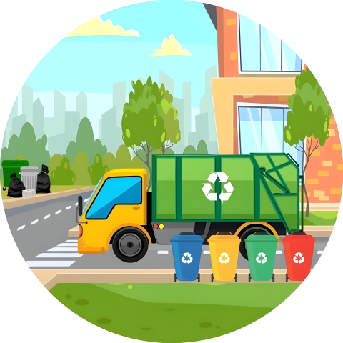 Painel Festa Infantil Redondo Caminhão de Lixo Reciclável + Arco, Suporte incluso. Fazemos personalizado com qualquer tema. Confeccionado em Lona fosca, impressão de alta resolução. cenário Circular p/ Decoraçõe