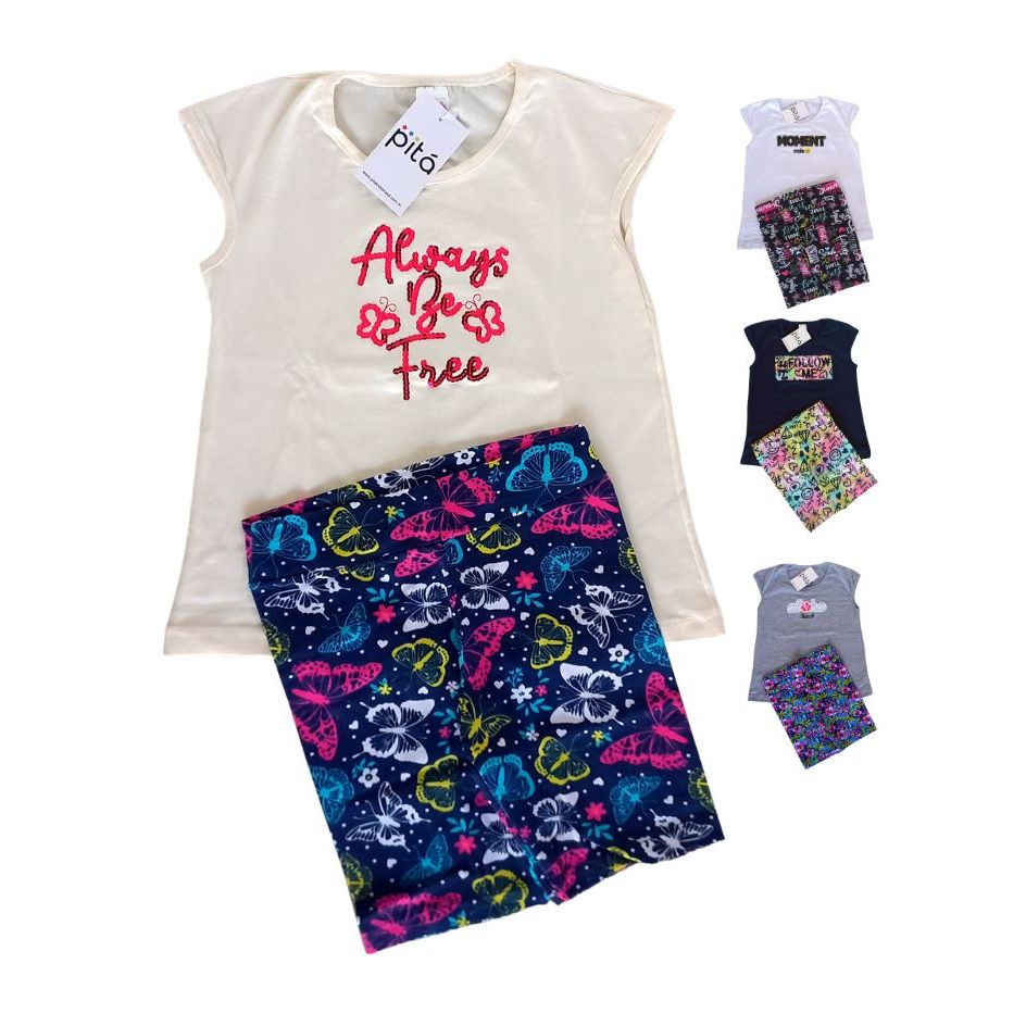 Roupa Infantil Conjunto Infantil Menina – Blusa Bata e Shorts Ciclista Tamanhos 10 e 12 Lindas Estampas