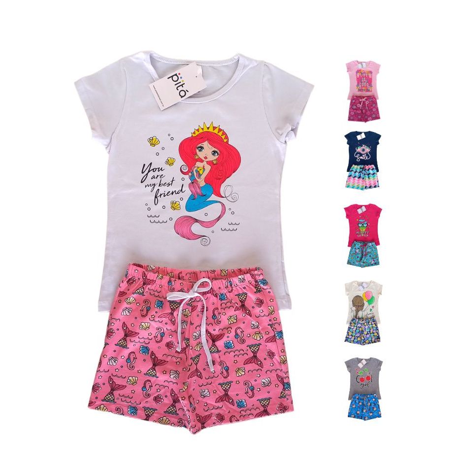 Roupa Infantil Conjunto Infantil Menina - Blusa e Shorts com Cordão Tamanhos 04, 06 e 08 Lindas Estampas