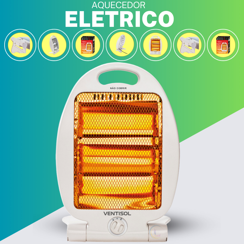 Aquecedor de ambientes 800 watts a quartzo - AQ - Ventisol Elétrico Portátil Branco p/ cozinha , salas , escritorio, escola e casa