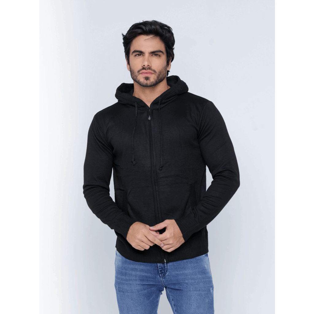 Casaco Masculino Moletom de Zíper Jaqueta Tricot Liso Blusa de Frio 3RD SD964