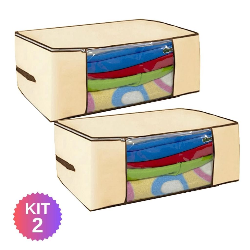 2 Caixa Organizadora de guarda roupa para Edredom/lençol/coberta 45x45x20cm Creme