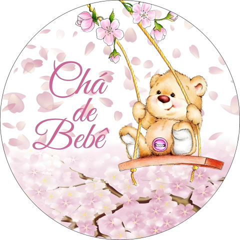 Painel Festa Infantil Redondo Ursinho no Balanço Chá de Bebê Menina + Arco, Suporte incluso. Fazemos personalizado com qualquer tema. Confeccionado em Lona fosca, impressão de alta resolução. cenário Circular p/ Decoraçõe