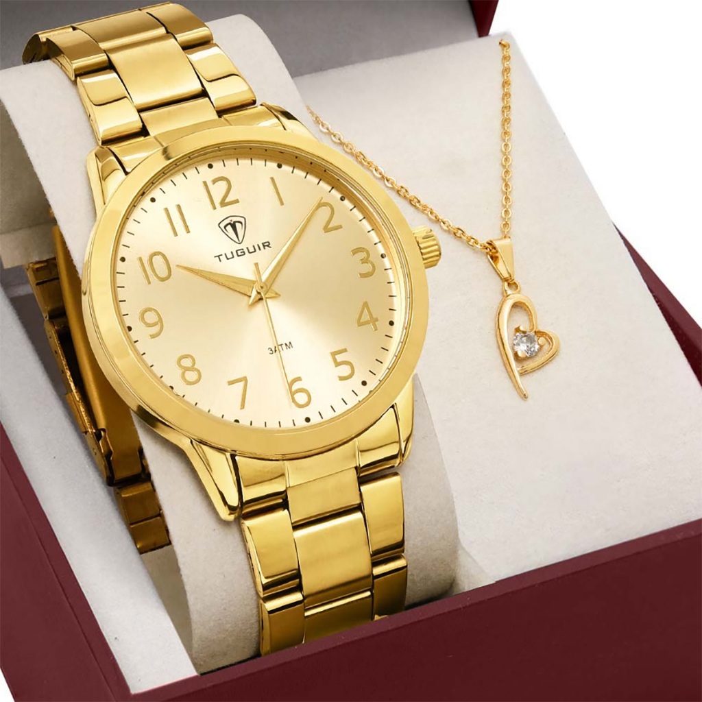 Kit Relógio Tuguir Feminino com Colar e Brincos TG35001