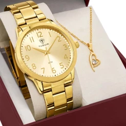 Kit Relógio Tuguir Feminino com Colar e Brincos TG35001