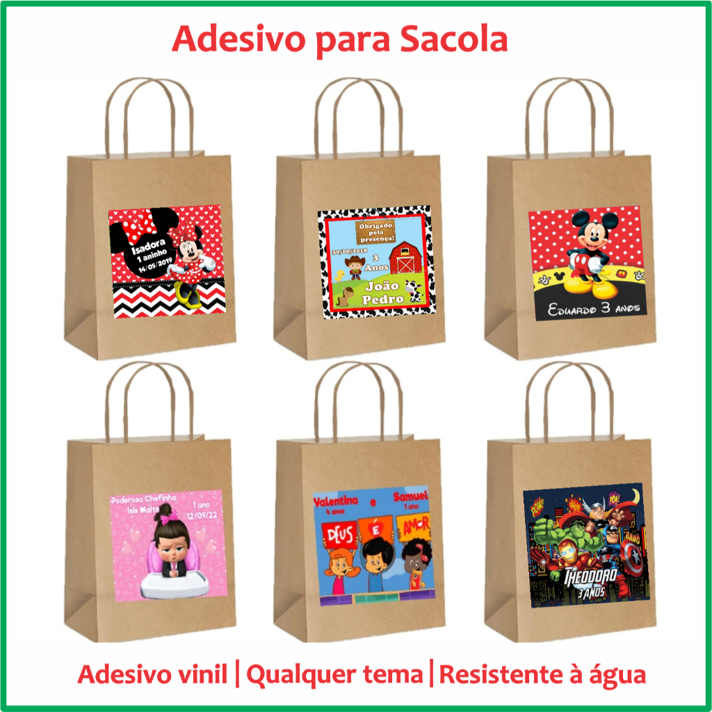 Rótulo Adesivo Para Sacola Kraft Personalizado | Qualquer Tema | Adesivo Bolsinha em Oferta na Shopee