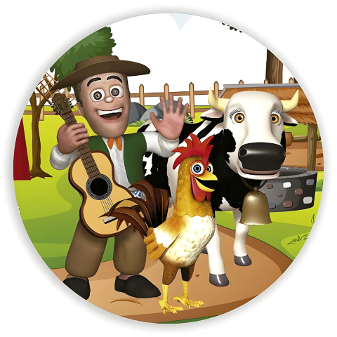 Painel Festa Infantil Redondo A Granja do Zenon + Arco, Suporte incluso. Fazemos personalizado com qualquer tema. Confeccionado em Lona fosca, impressão de alta resolução. cenário Circular p/ Decoraçõe