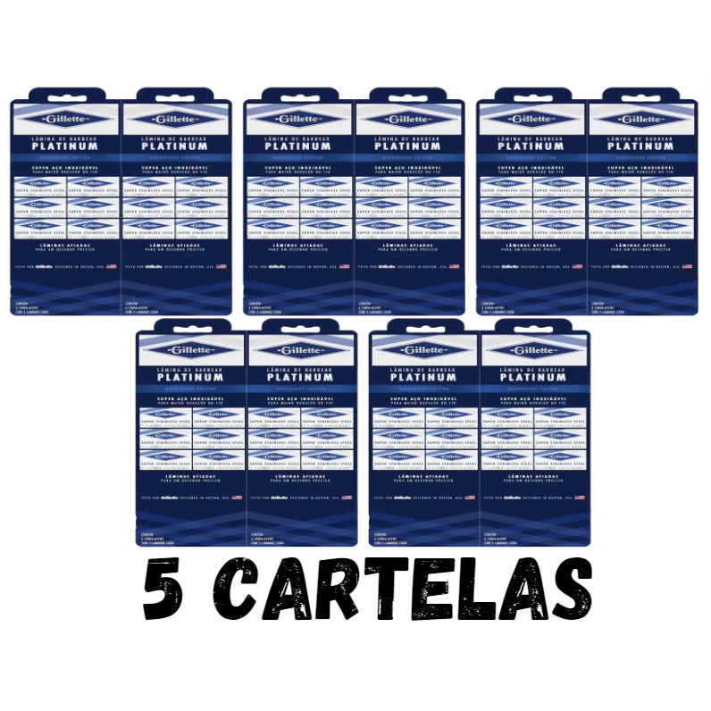 Lâmina Gillette Platinum - Kit 5 Cartelas = 300 unid. de lâminas