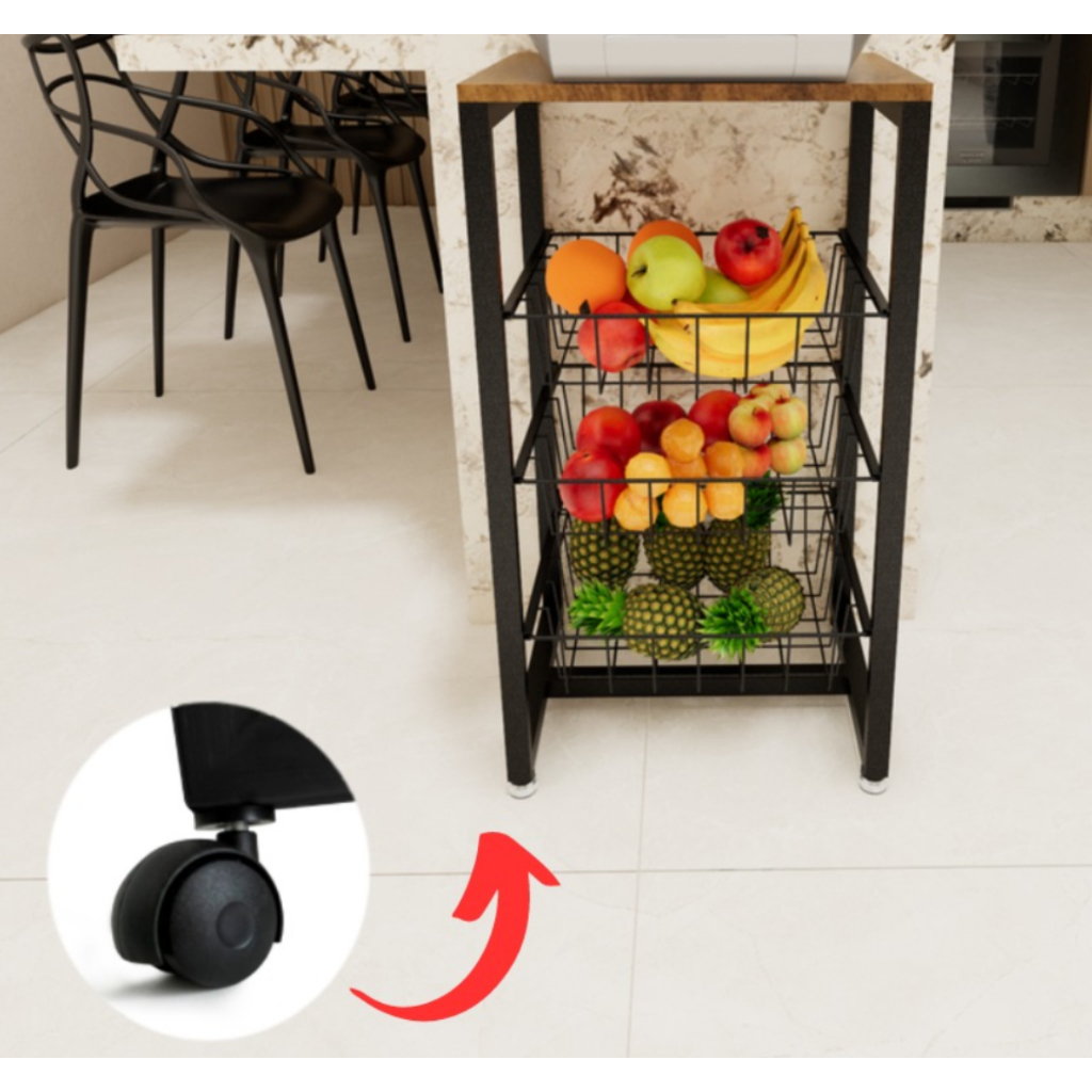 Fruteira De Chão Para Cozinha Em Mdf Aço em Oferta na Shopee