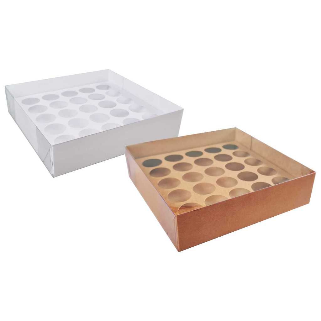 20 Caixa p/ 25 doces tampa transparente visor transporte e presente 20X20X5 p/ 25 brigadeiros em Oferta na Shopee