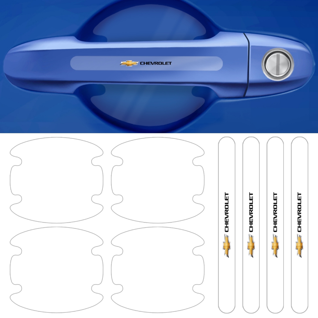 Kit 8 Adesivo Protetor Maçaneta Porta Carro Emblema Compatível Chevrolet Anti Arranhões Transparente
