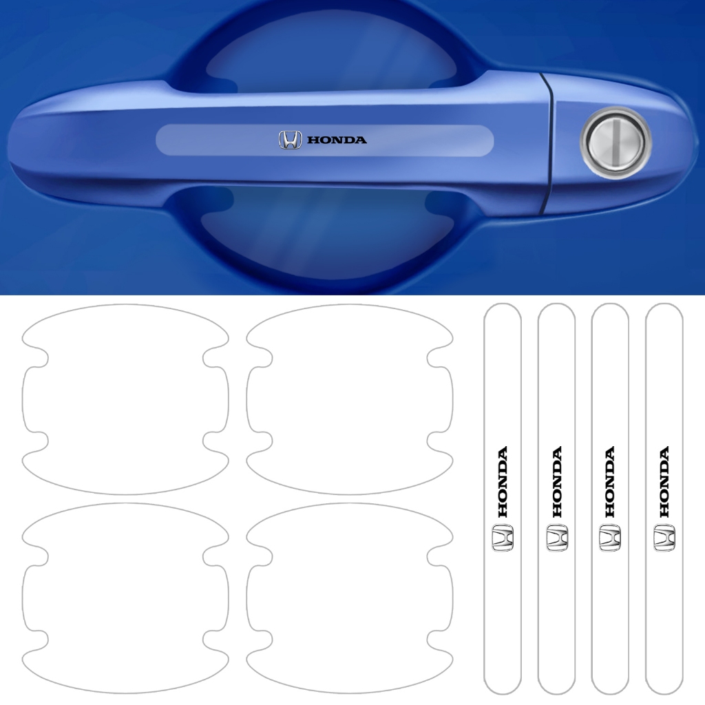Kit 8 Adesivo Protetor Maçaneta de Porta Carro Emblema Compatível Honda Anti Arranhões Transparente