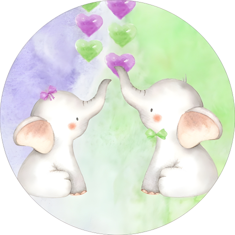 Painel Festa Infantil Redondo Elefantinho Aquarela Corações Verde Roxo + Arco, Suporte incluso. Fazemos personalizado com qualquer tema. Confeccionado em Lona fosca, impressão de alta resolução. cenário Circular p/ Decoraçõe
