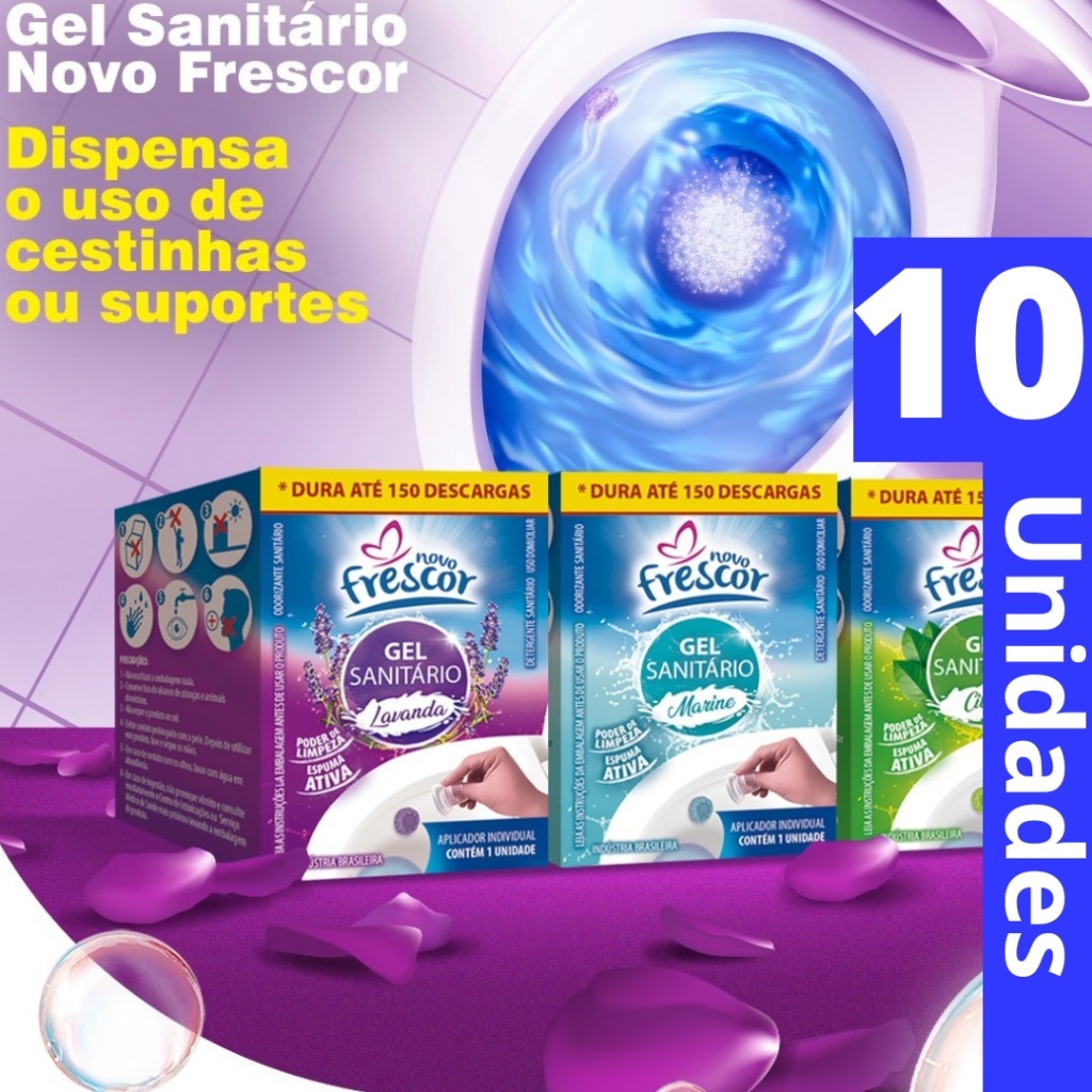10x Aromatizante Vaso Sanitário Gel Adesivo até 150 descargas Novo Frescor 7g